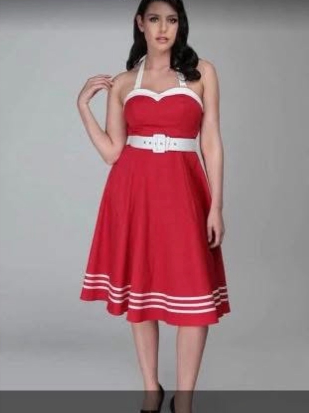 Collectif Georgie Nautical Swing Halter Fit-and-Flare Midi with White Trim sz 18